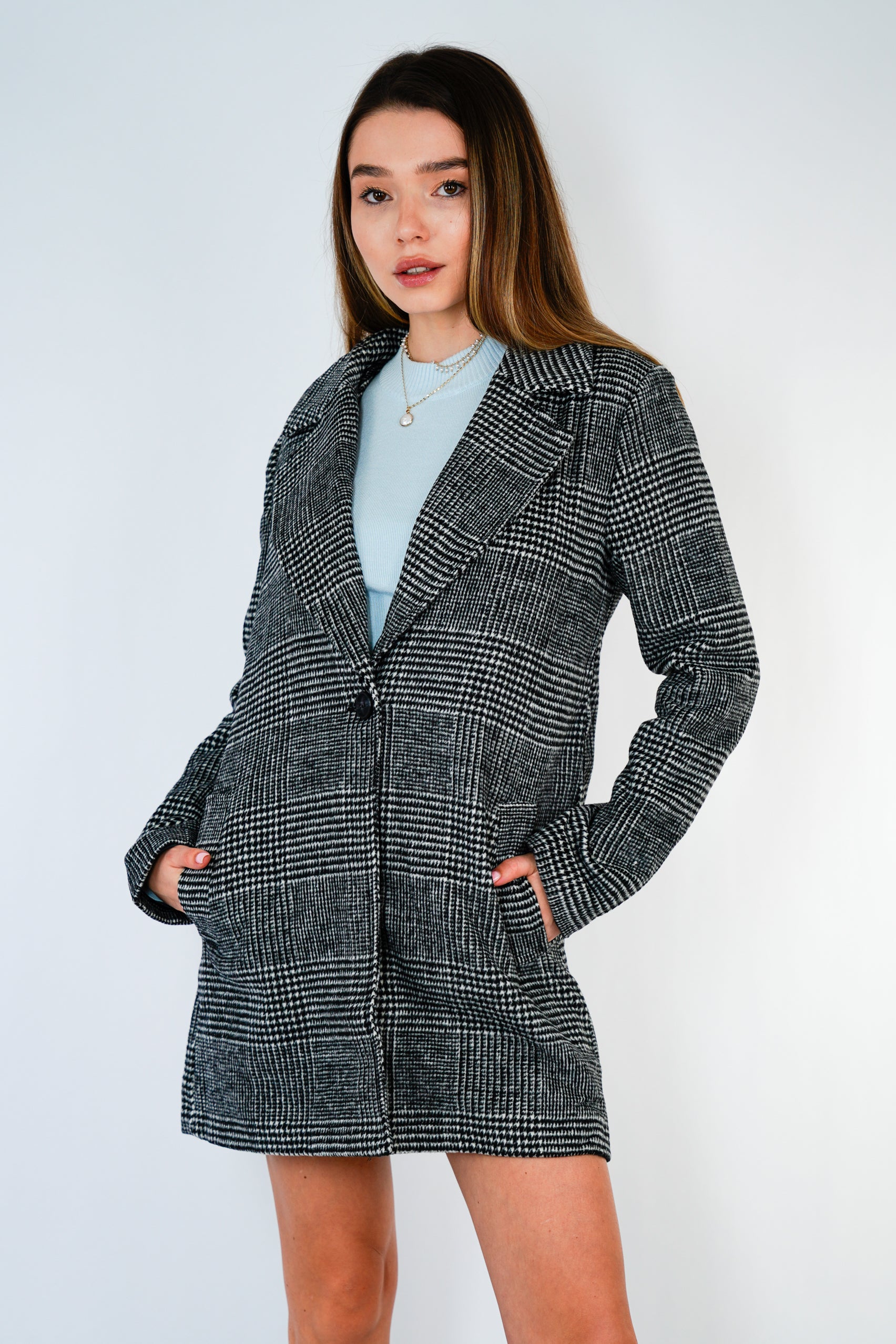 Collection of Charcoal Plaid Coat in a gallery layout