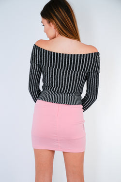 Collection of Gray Off-Shoulder Zip-Up Sweater in a gallery layout