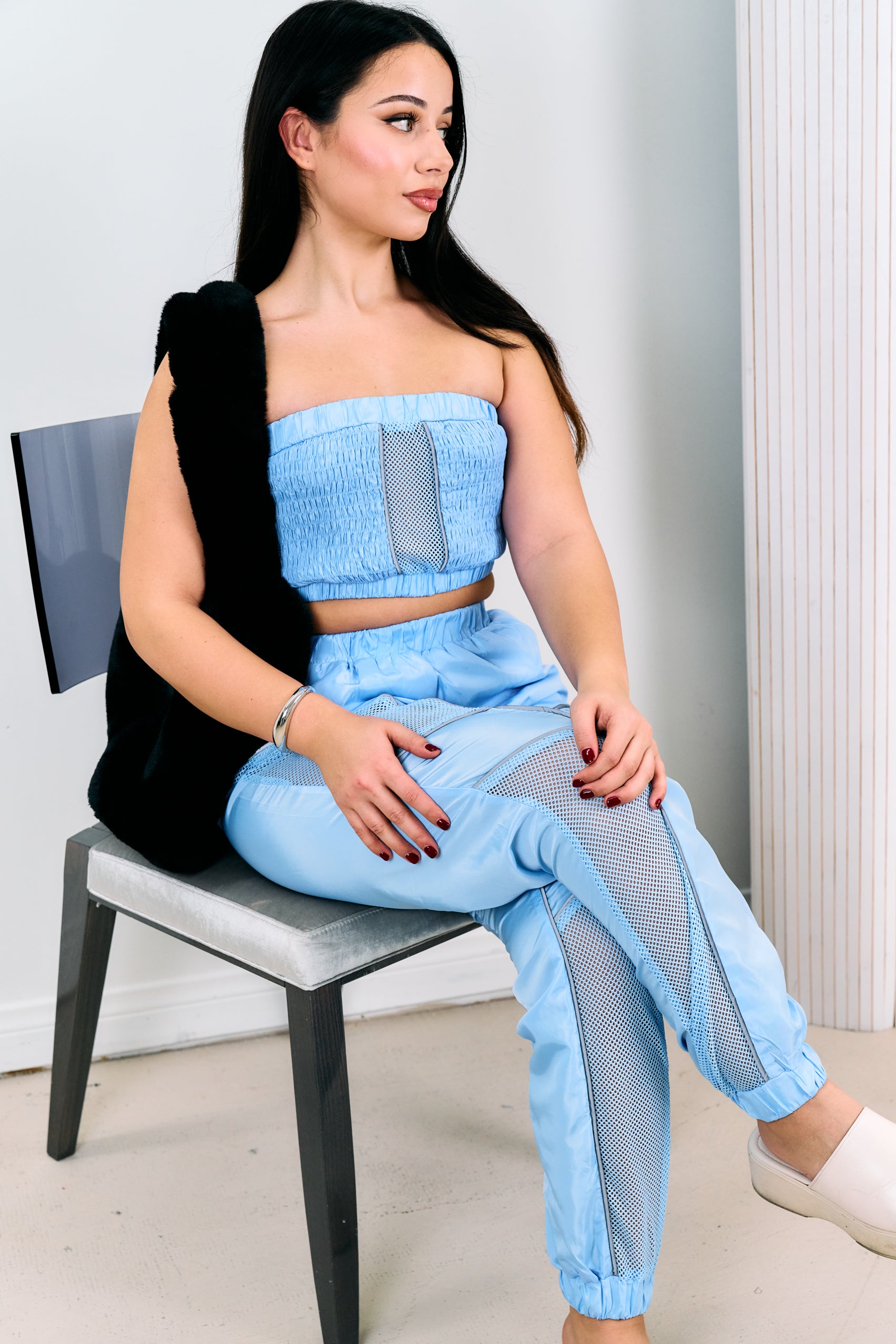 Collection of Evelyn Athletic Blue Jogger Set in a gallery layout