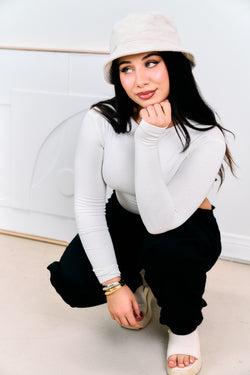 Collection of Evelyn Basic White Long Sleeve Stretch Top in a gallery layout