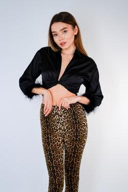 Collection of Satin Tie Front Top Feather Cuffs in a gallery layout
